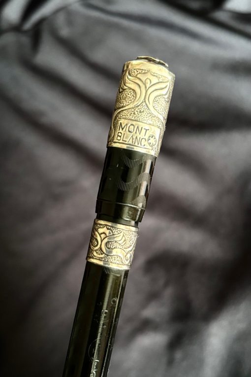 STYLO PLUME MONTBLANC SAFETY SIMPLO - BAGUES ARGENT MASSIF A DECOR DE RINCEAUX - PLUME OR MASSIF 14 CARATS