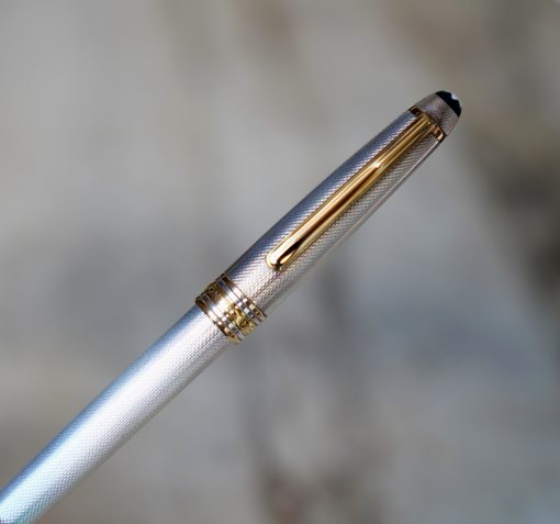 STYLO PLUME MONTBLANC PL. ARGENT BARLEY CORN - PLUME EN OR MASSIF 18 CARATS
