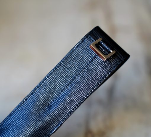 S.T. DUPONT - ETUI A STYLOS EN CUIR NOIR AVEC ANNEAU METAL - MODELE DEUX PLACES