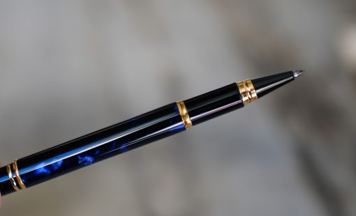 STYLO ROLLER WATERMAN MAN 200 RESINE BLEUE MARBREE & PL. OR 18 CARATS